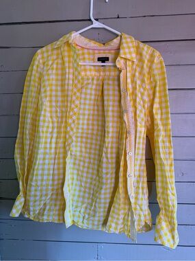 Talbots Yellow and White Gingham Button-Up Shirt